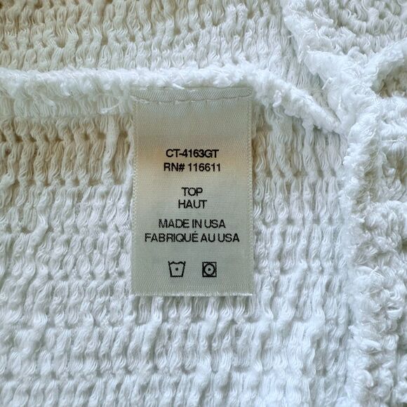 Anthropologie Women's Amadi Textured 3/4 Sleeve Peplum Top in White Size Small - Picture 8 of 13